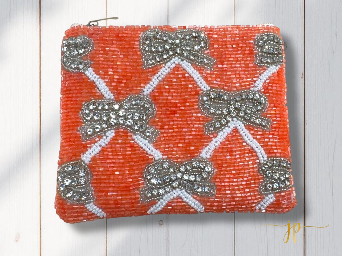 Orange Beaded Coin Purse with Bows