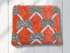 Orange Beaded Coin Purse with Bows