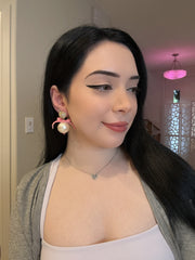 Velvet Pink Bow Pearl Drop Earrings