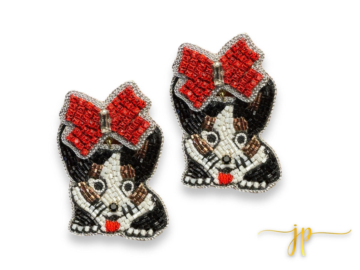 Pretty in Red Corgi Beaded Rhinestone Earrings