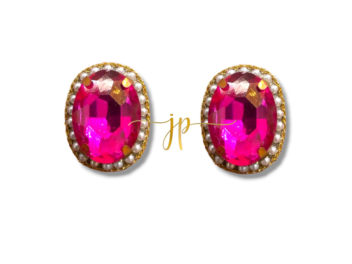 Fuschia and Pearl Jewel Stud Earrings