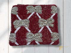 Maroon Beaded Coin Purse with Bows