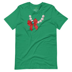 Red Bow and White Pearls Ladies Christmas T-Shirt