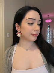 Velvet Pink Bow Pearl Drop Earrings