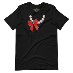 Red Bow and White Pearls Ladies Christmas T-Shirt