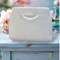 Blue Coquette Beaded Bow Rhinestone Structured Box Clutch Crossbody Handbag with Cut-Out Handle