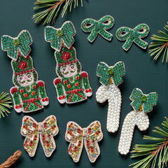 Enchanted Evergreen Green and Red Nutcracker Beaded Rhinestone Earrings