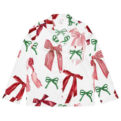 Red and Green Bow Women’s Long Sleeve Silky Pajama Top