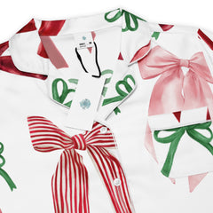 Red and Green Bow Women’s Long Sleeve Silky Pajama Top