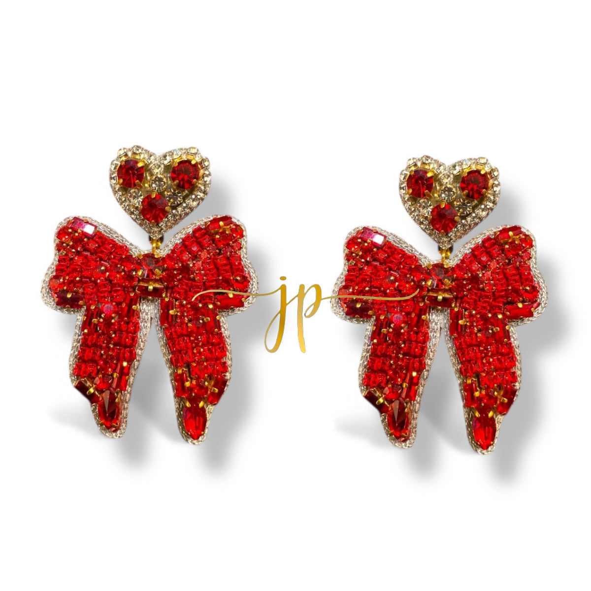 Red Rhinestone Bow Earrings