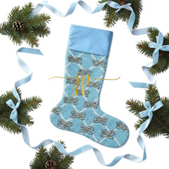 Coquette Beaded Pink Red Blue and Striped Rhinestone Bow Christmas Stocking