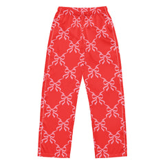 Red Bow Lattice Women’s Long Sleeve Silky Pajama Pants