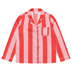 Red and Pink Stripe Women’s Long Sleeve Silky Pajama Top
