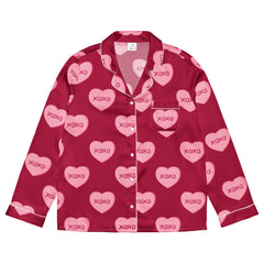 XOXO Heart Pink & Dark Red Women’s Long Sleeve Silky Pajama Top