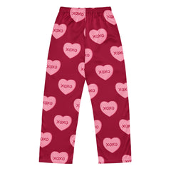 XOXO Heart Pink & Dark Red Women’s Long Sleeve Silky Pajama Pants