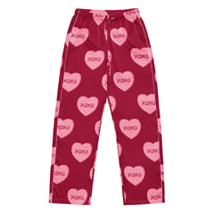 XOXO Heart Pink & Dark Red Women’s Long Sleeve Silky Pajama Pants