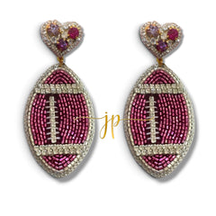 Game Day Purple Rhinestone Hearts Football Earrings