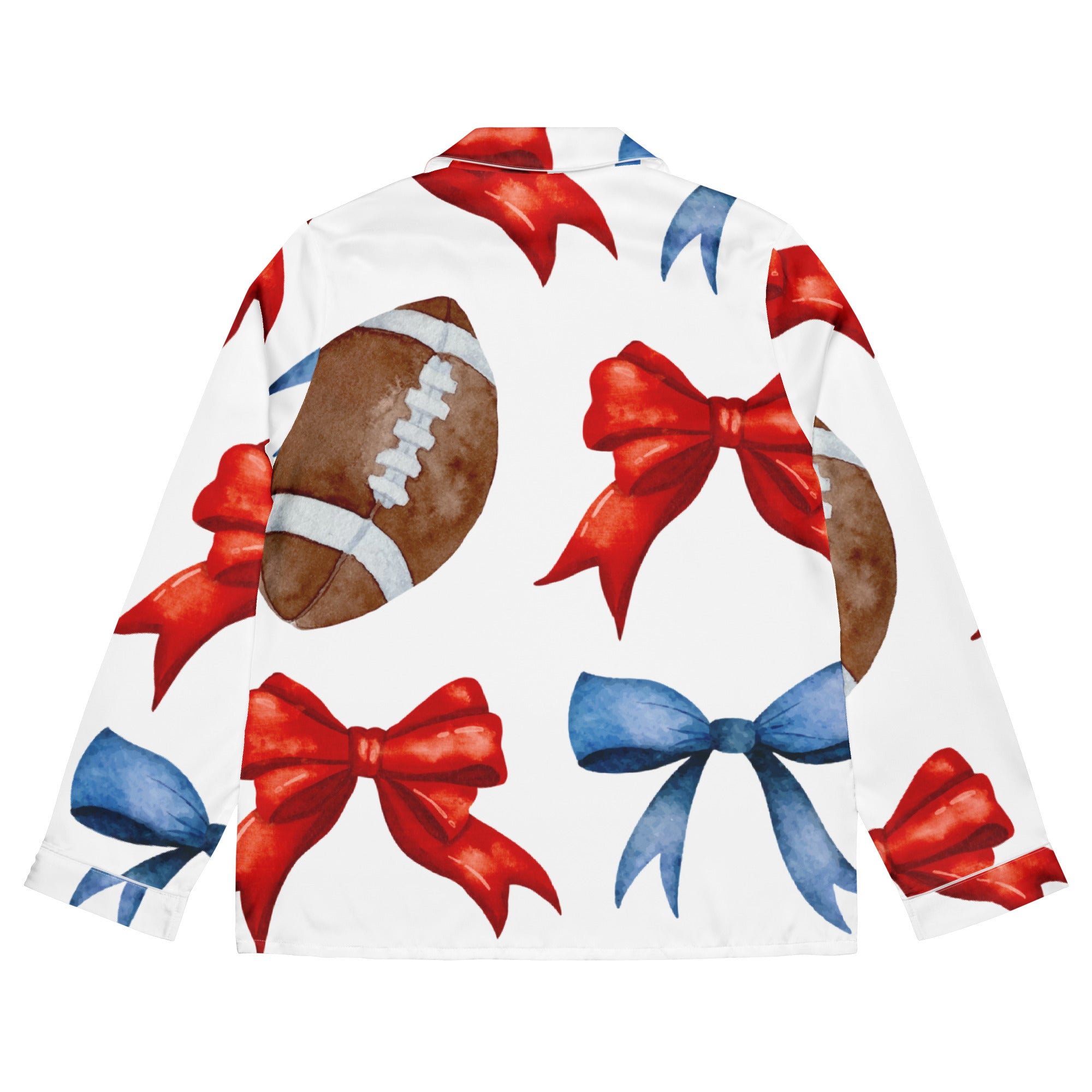 Game Day Red and Blue Bow Women’s Long Sleeve Silky Pajama Top