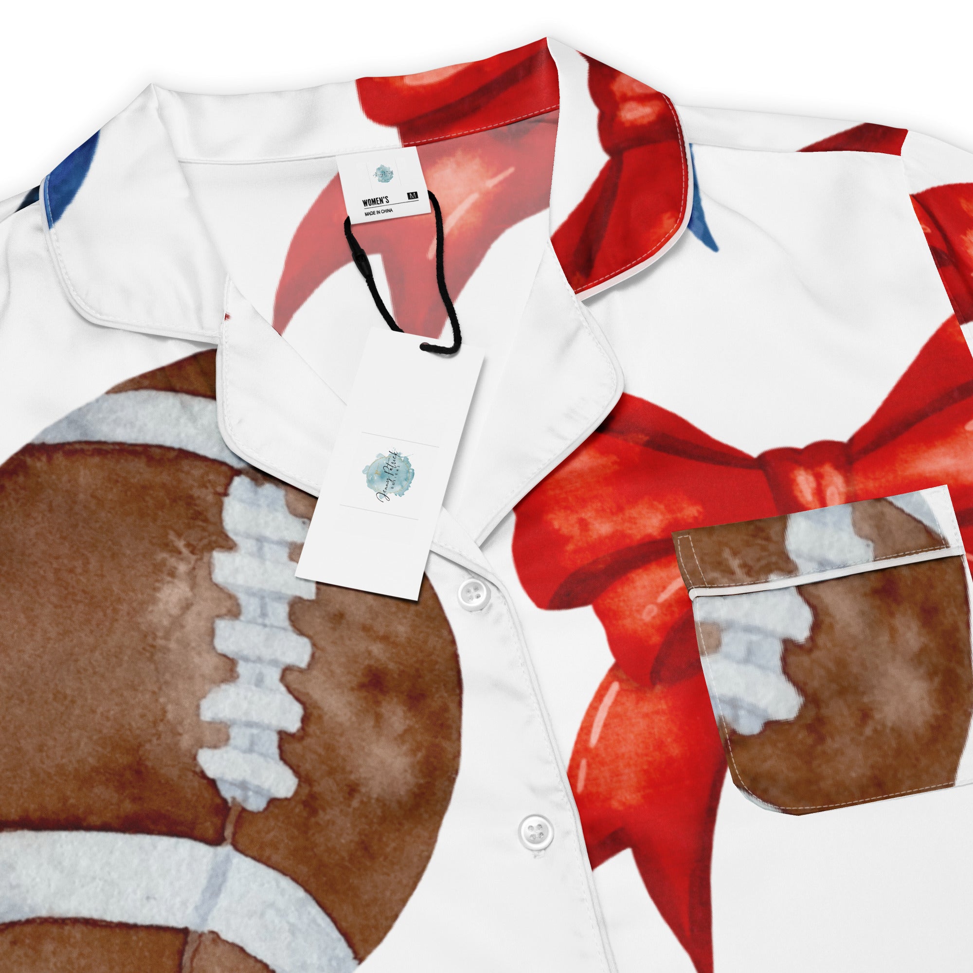 Game Day Red and Blue Bow Women’s Long Sleeve Silky Pajama Top