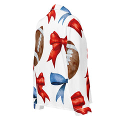 Game Day Red and Blue Bow Women’s Long Sleeve Silky Pajama Top