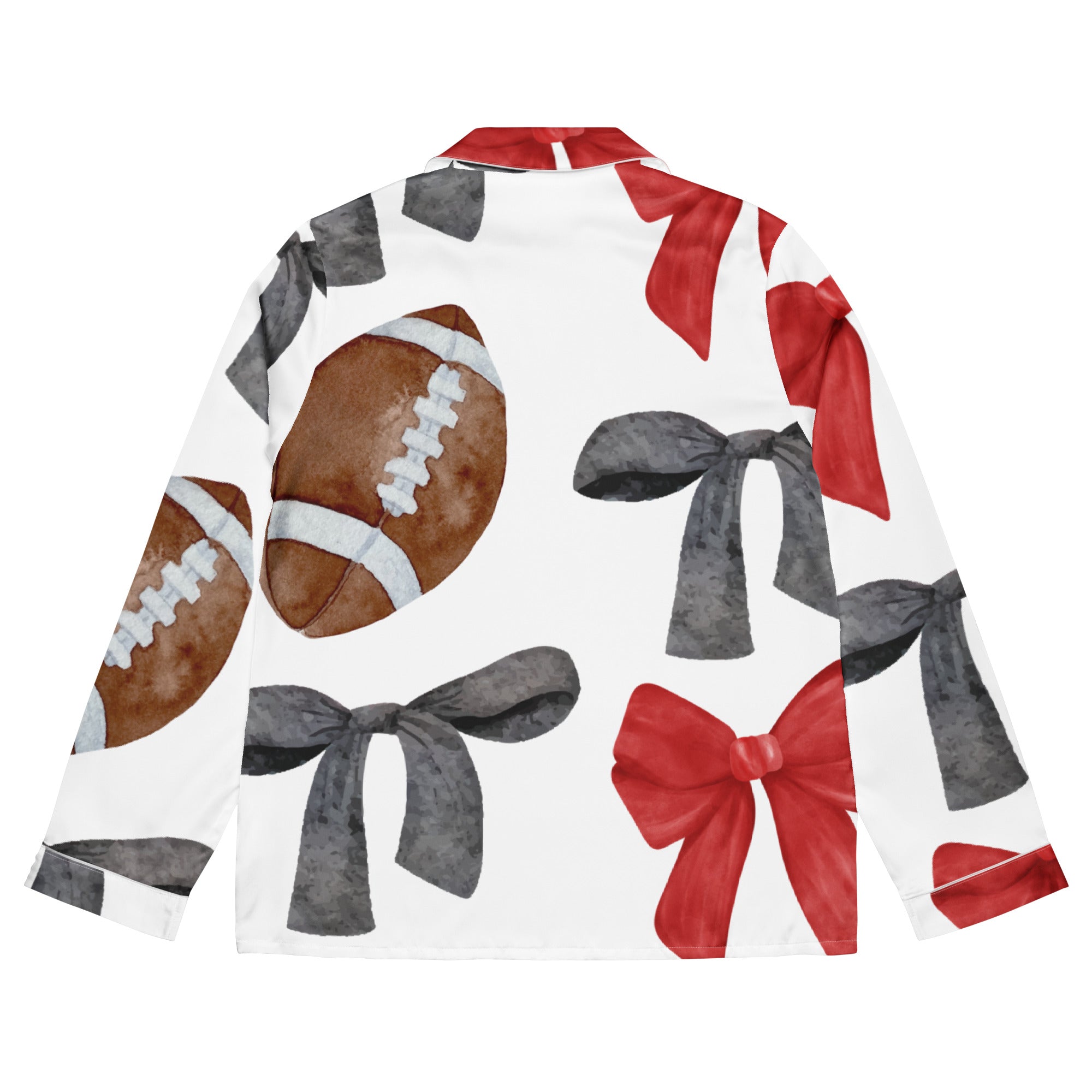 Game Day Black and Red Bow Women’s Long Sleeve Silky Pajama Top