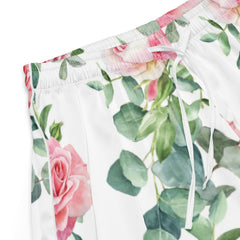 White with Pink Rose Print Women’s Silky Pajama Shorts