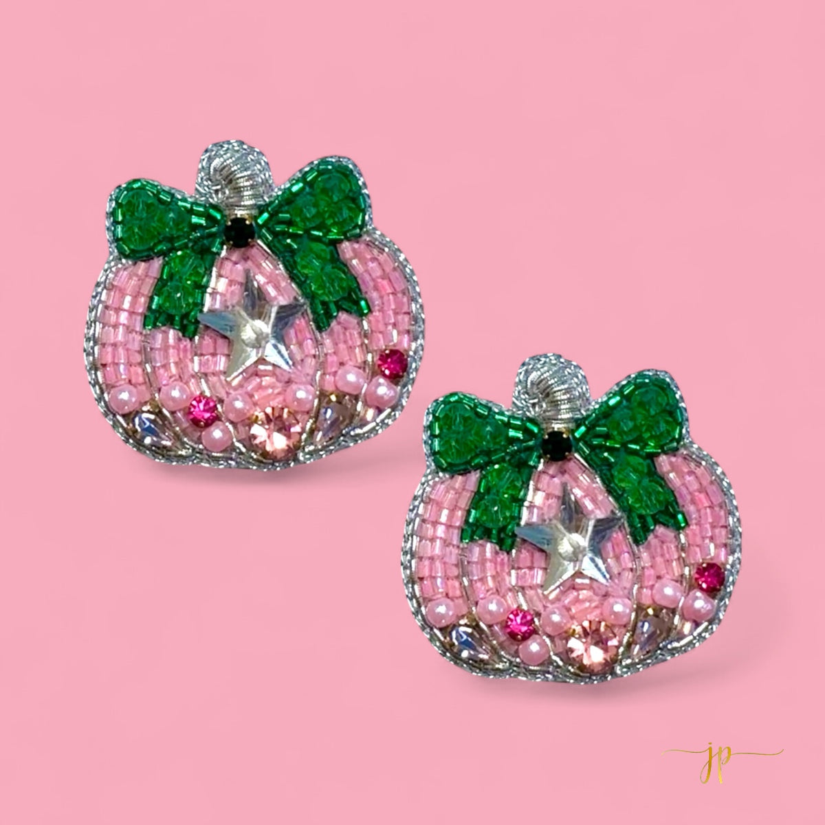Pink Glam Pumpkin Beaded Earrings