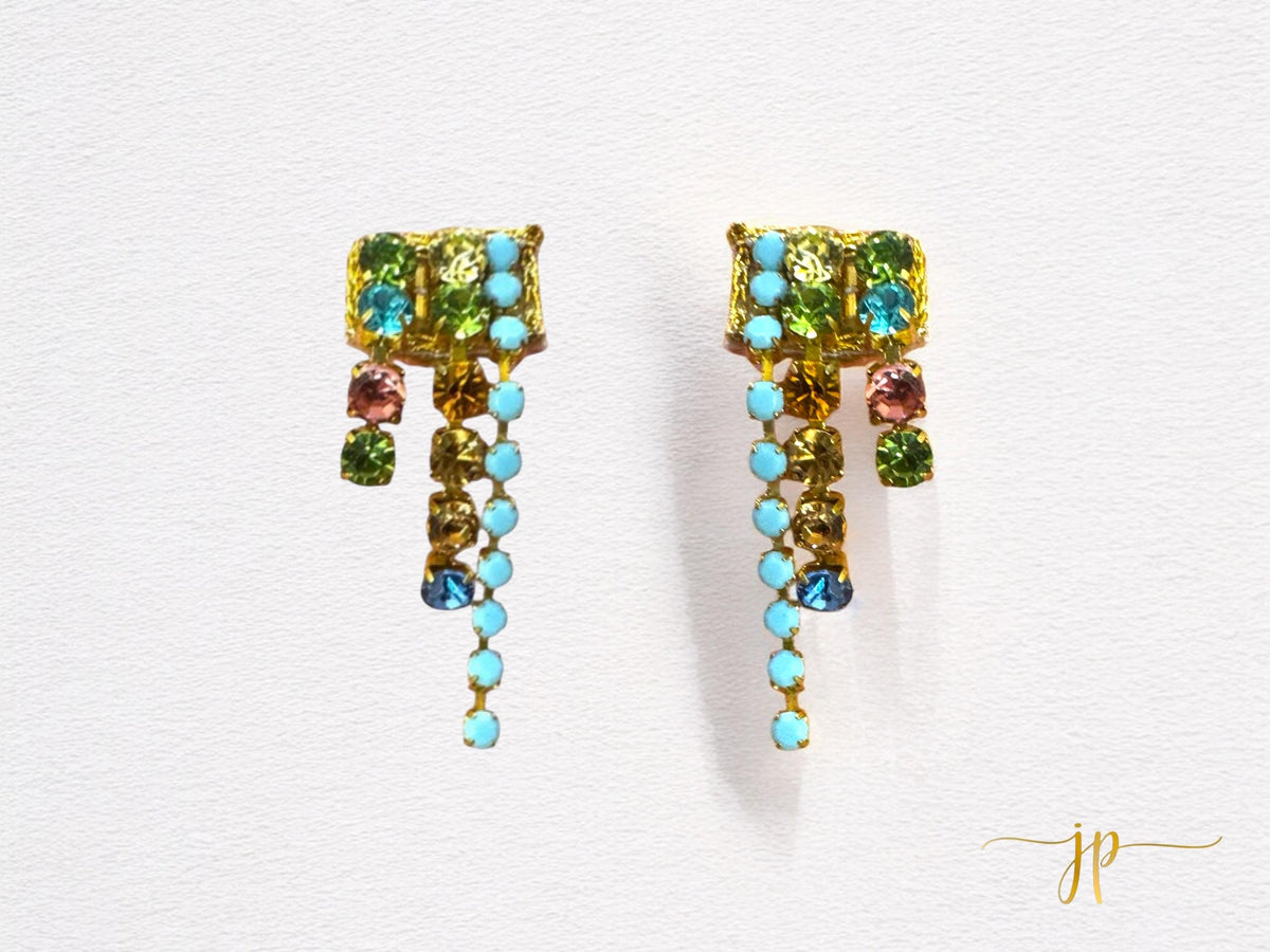 Mini Rainbow Rhinestone Cascade Drop Earrings