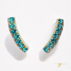 Beaded Aqua Rhinestone Curve Ear Climber Stud Earrings