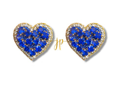 Large Heart Beaded Stud Earrings in Sapphire Blue for Game Day