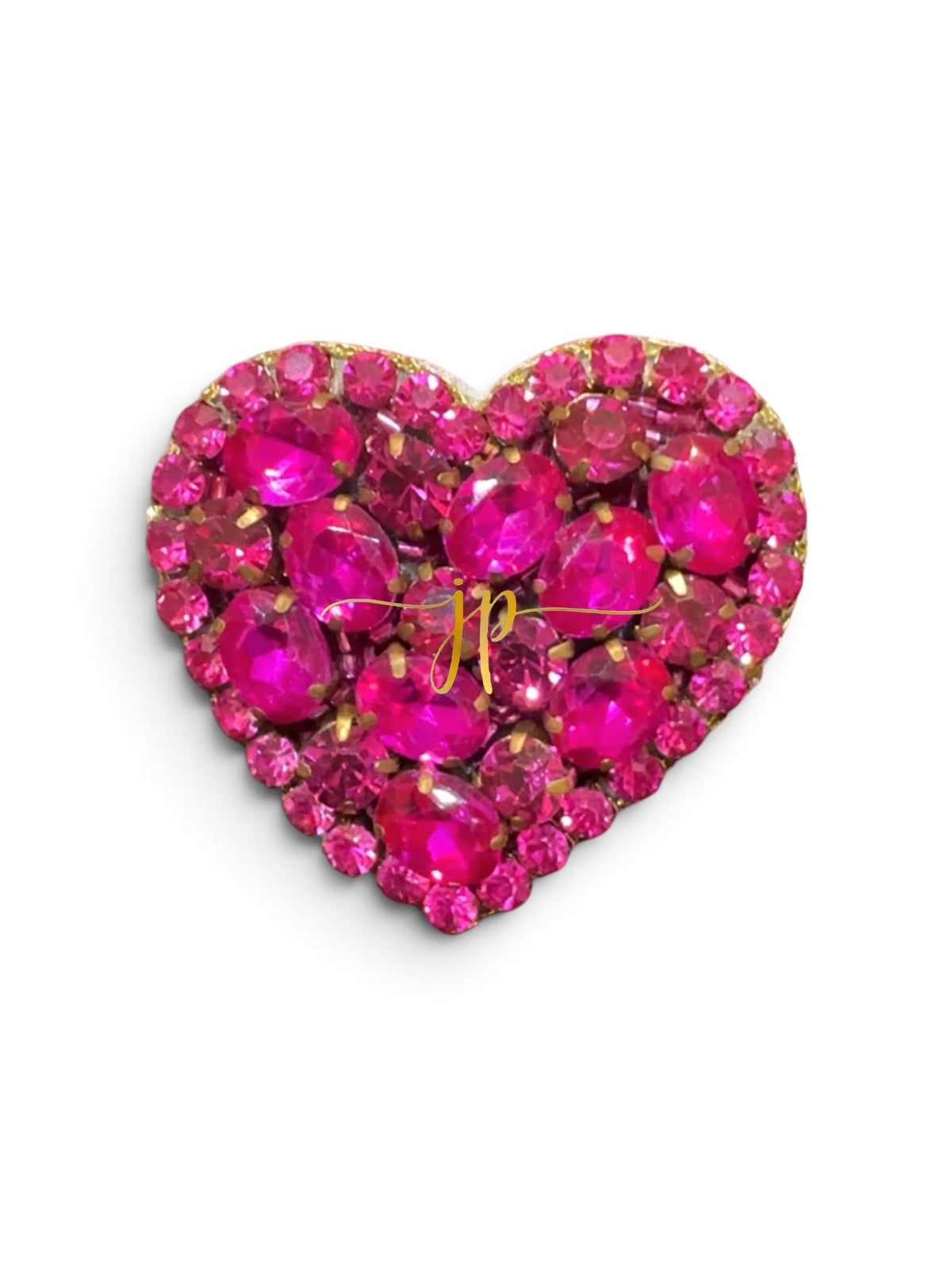 Large Heart Beaded Rhinestone Brooch in Fuschia Hot Pink for Game Day or Fall