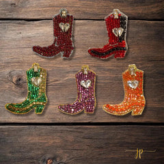 Game Day Purple and Silver Beaded Rhinestone Boot Stud Earrings with Hearts