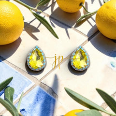 Yellow and Turquoise Jewel Stud Earrings, Italian Coastal Jewelry