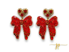 Red Rhinestone Bow Earrings