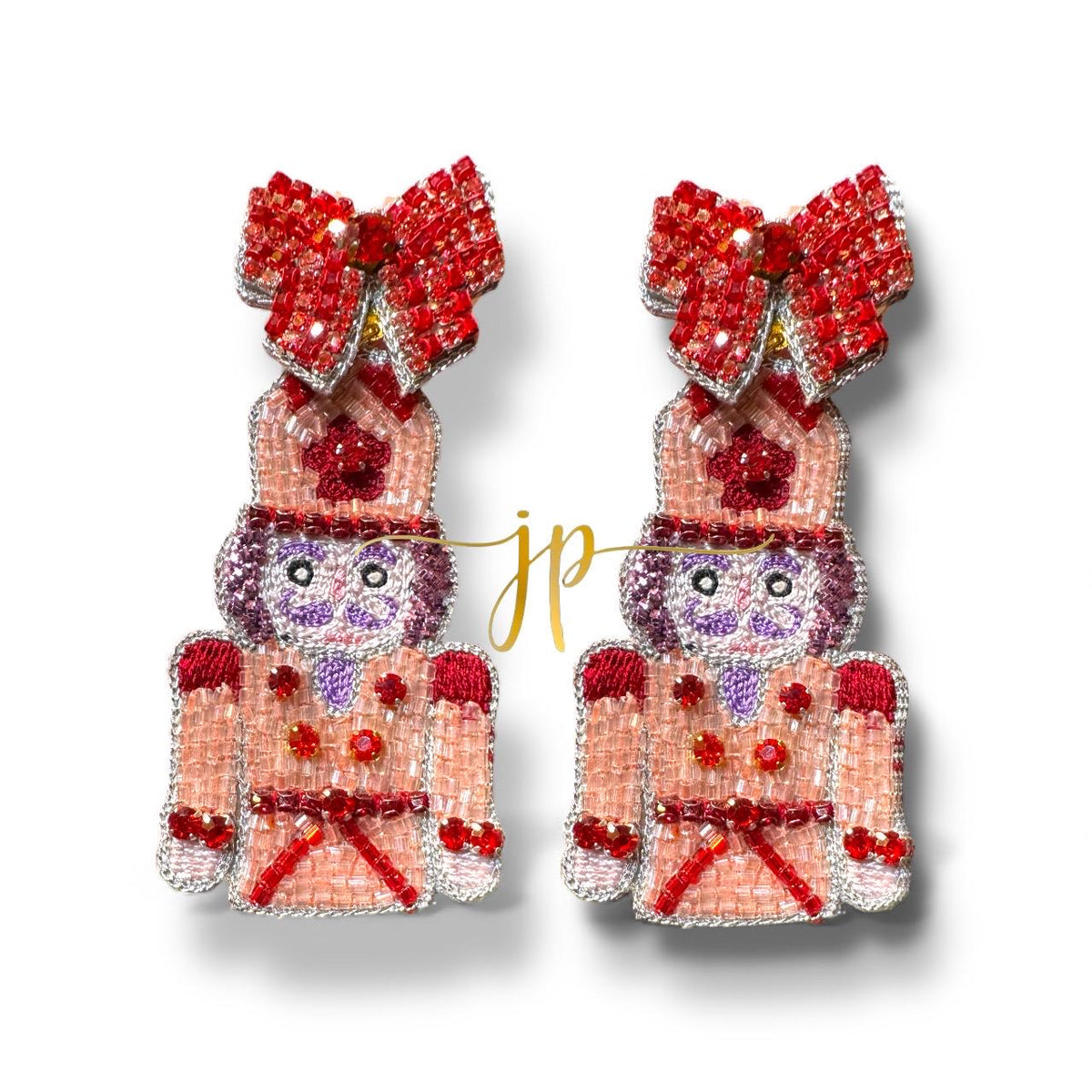 Sugar Plum Velvet Nutcracker Pink and Red Beaded Rhinestone Earrings