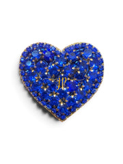 Large Heart Beaded Rhinestone Brooch in Sapphire Blue for Game Day or Fall