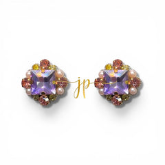 Lavender Heiress Rhinestone Stud Earrings with Pearl Detail