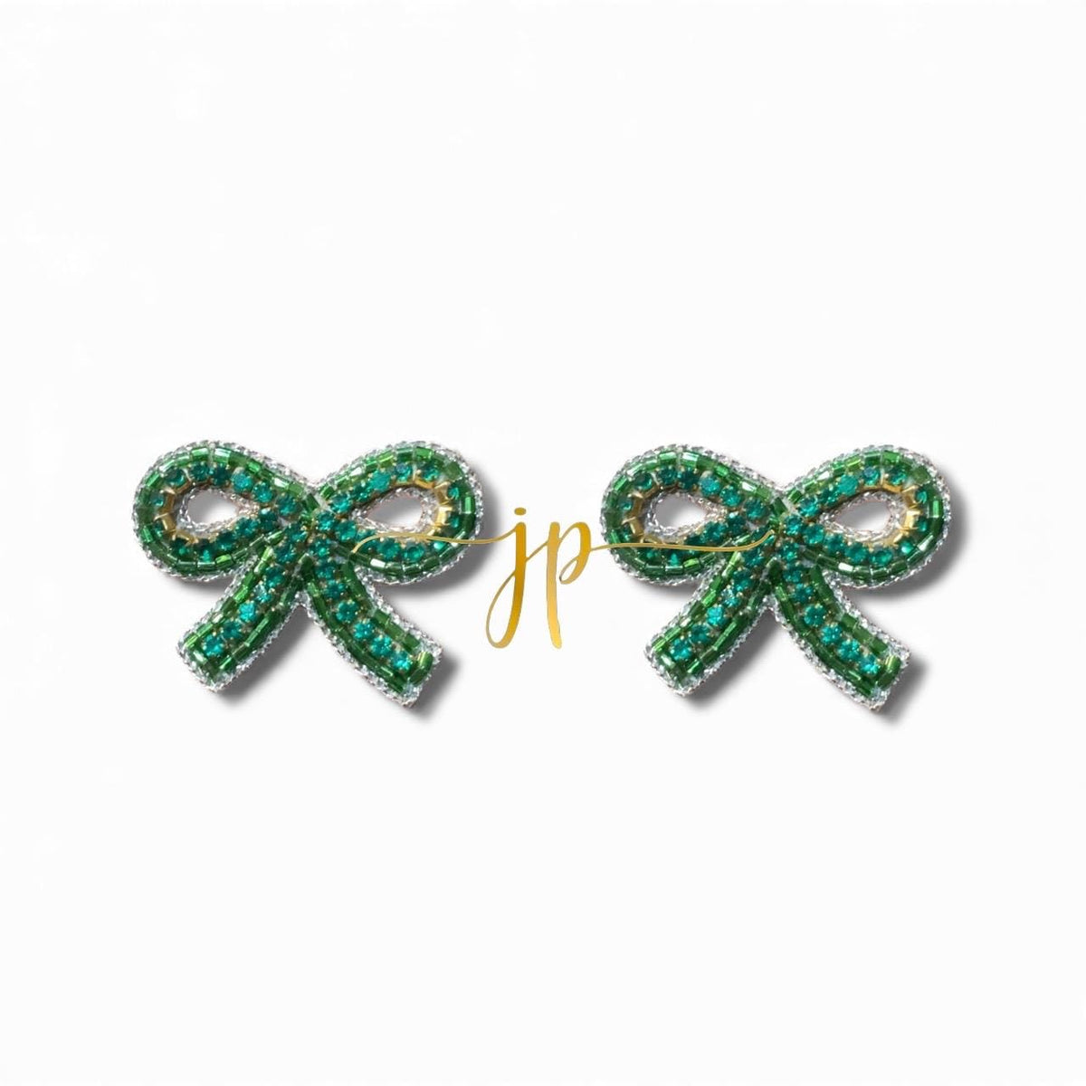Enchanted Evergreen Green Rhinestone Bow Stud Earrings