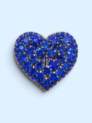 Large Heart Beaded Rhinestone Brooch in Sapphire Blue for Game Day or Fall