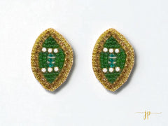 Green and Gold  Beaded Football Stud Earrings