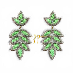 Eloise Light Green Leaf Shaped Rhinestone Raffia Earrings