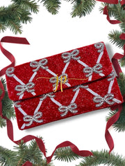 Red Beaded Rhinestone Bow Clutch