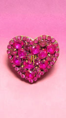 Large Heart Beaded Rhinestone Brooch in Fuschia Hot Pink for Game Day or Fall