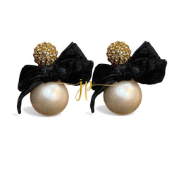 Velvet Black Bow Pearl Drop Earrings