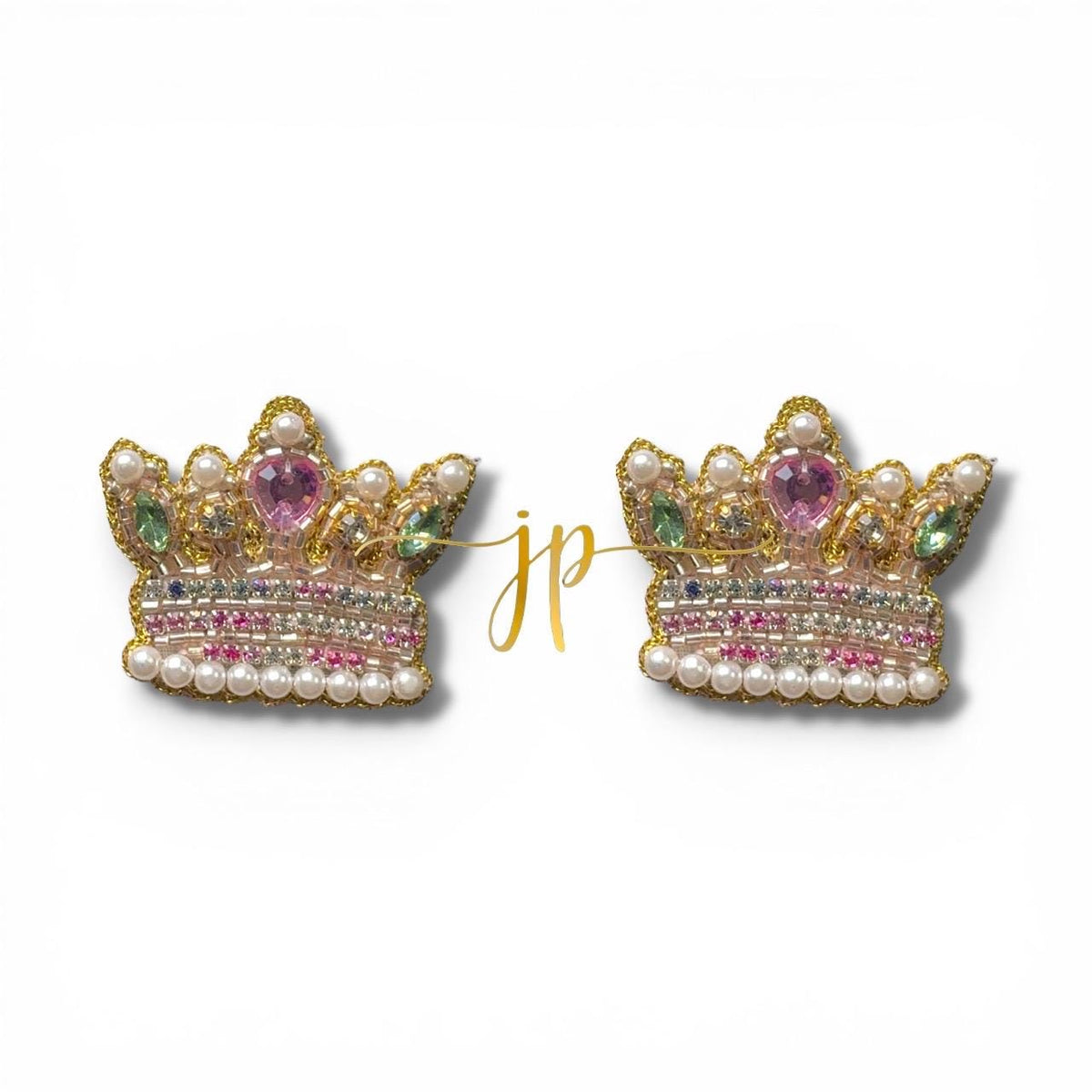 Spring Crown Stud Earrings in Pastel Rhinestones and Pearl Beads