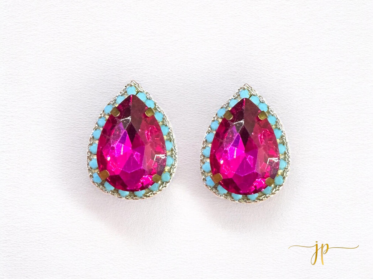 Fuschia and Turquoise Jewel Stud Earrings