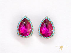 Fuschia and Turquoise Jewel Stud Earrings