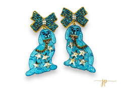 Blue Staffordshire Star Dog Beaded Rhinestone Earrings