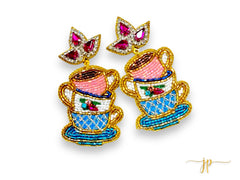 Spill the Tea Triple Cup Stack Multicolored Jeweltone Beaded Rhinestone Earrings