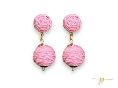 Linda Light Pink Raffia Ball Earrings